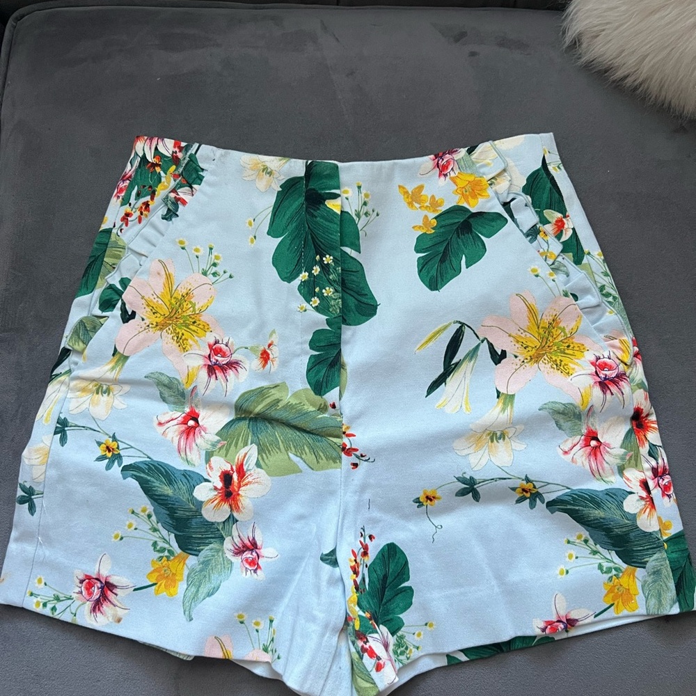 Floral High-Waist Women’s Shorts - Light Blue